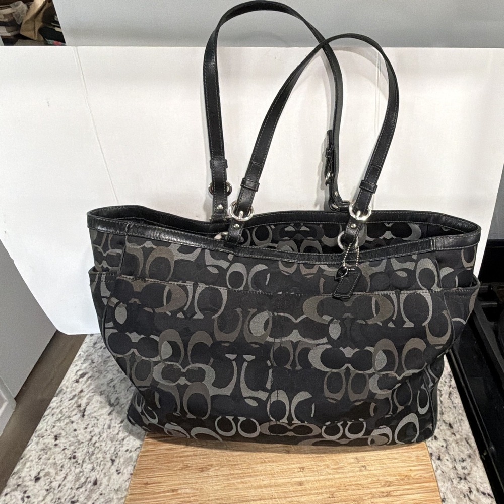 Vintage Coach Signature Diaper Tote Bag Black Grey Canvas F18376 -Good Condition